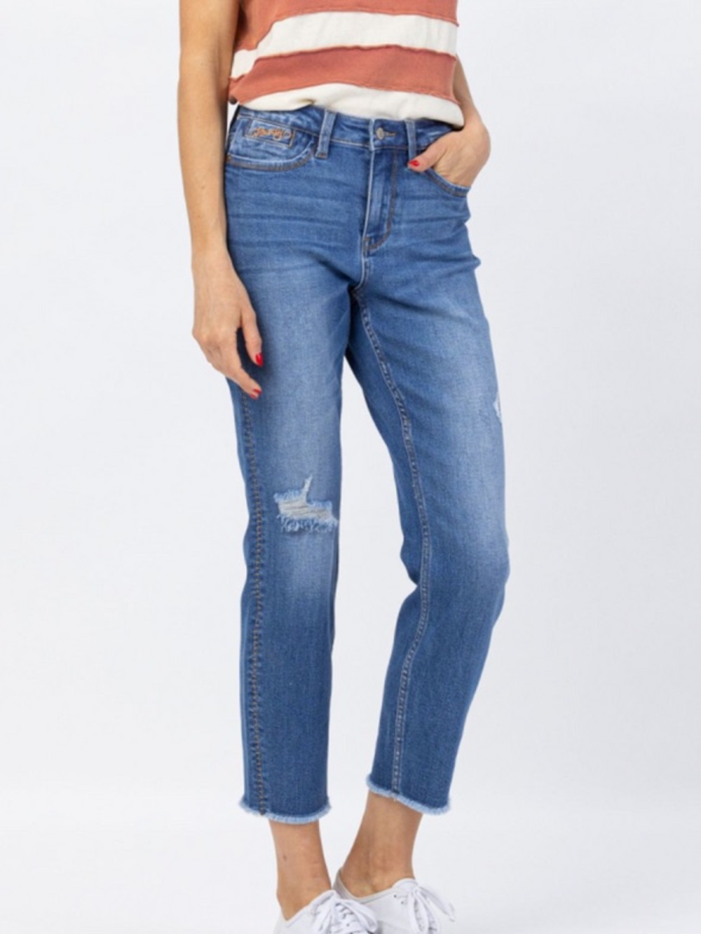 Judy Blue Howdy Embroidered Boyfriend Fit Jeans Distressed Western Rodeo 29